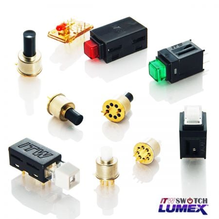 Comutatoare cu buton PCBA - ITW Lumex Switchoferă întrerupătoare cu butoane iluminate cu LED-uri în miniatură pentru aplicații PCBA.